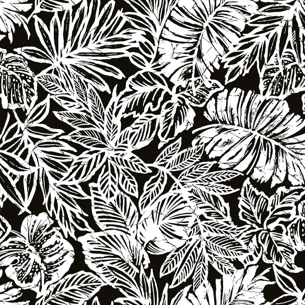 Batik Tropical Leaf Peel and Stick Wallpaper - Black - York Wallcoverings - RMK11439WP