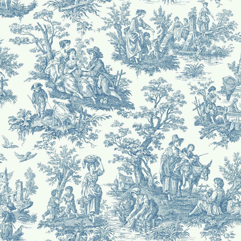 Waverly Country Life Toile Peel and Stick Wallpaper - Blue - York Wallcoverings - RMK11868WP