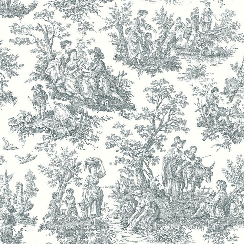 Waverly Country Life Toile Peel and Stick Wallpaper - Grey - York Wallcoverings - RMK11869WP