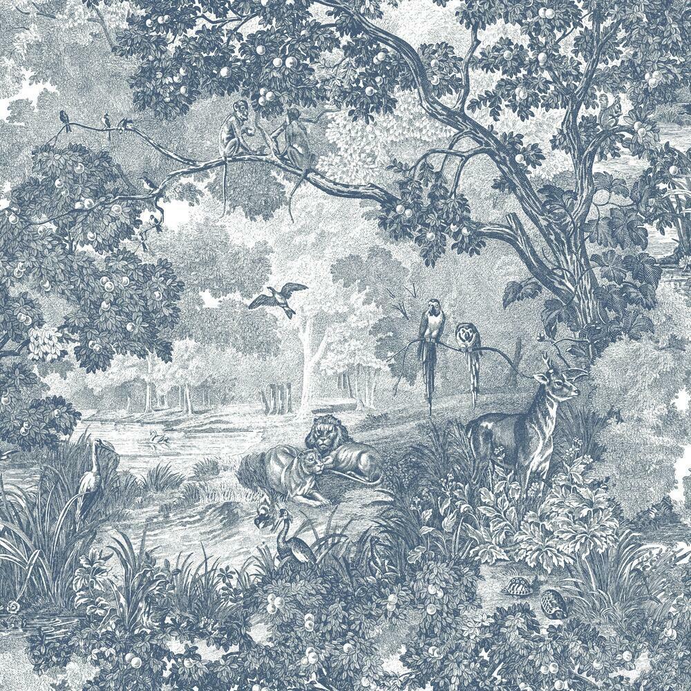 Jungle Toile Peel and Stick Wallpaper - Blue - York Wallcoverings - RMK11917WP