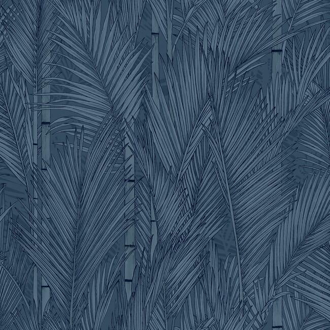 Swaying Fronds Peel & Stick Wallpaper - Navy - York Wallcoverings - RMK12104WP