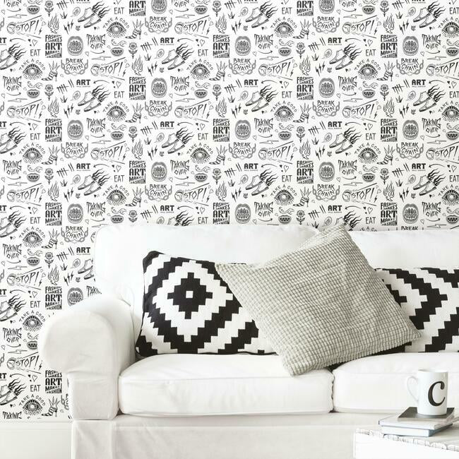 disney-cruella-graffiti-peel-stick-wallpaper-white-york-wallcoverings-rmk12125rl