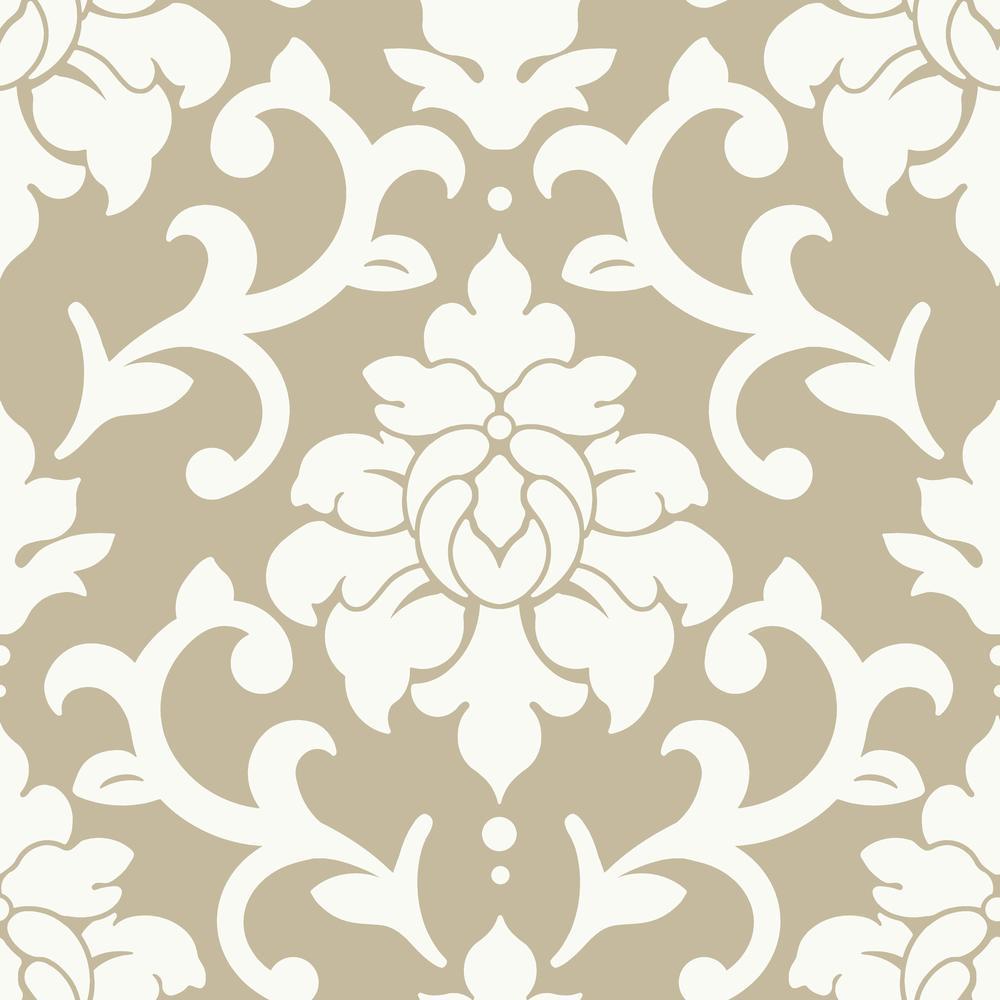 Damask Peel And Stick Wallpaper - Gold and White - York Wallcoverings - RMK9113WP