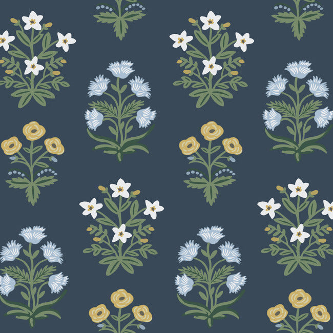 Mughal Rose Wallpaper - Navy - York Wallcoverings - RP7351