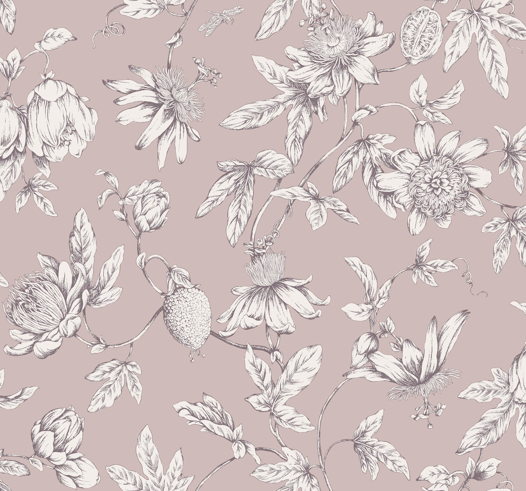 Passion Flower Toile Wallpaper - Orchid - York Wallcoverings - RT7851