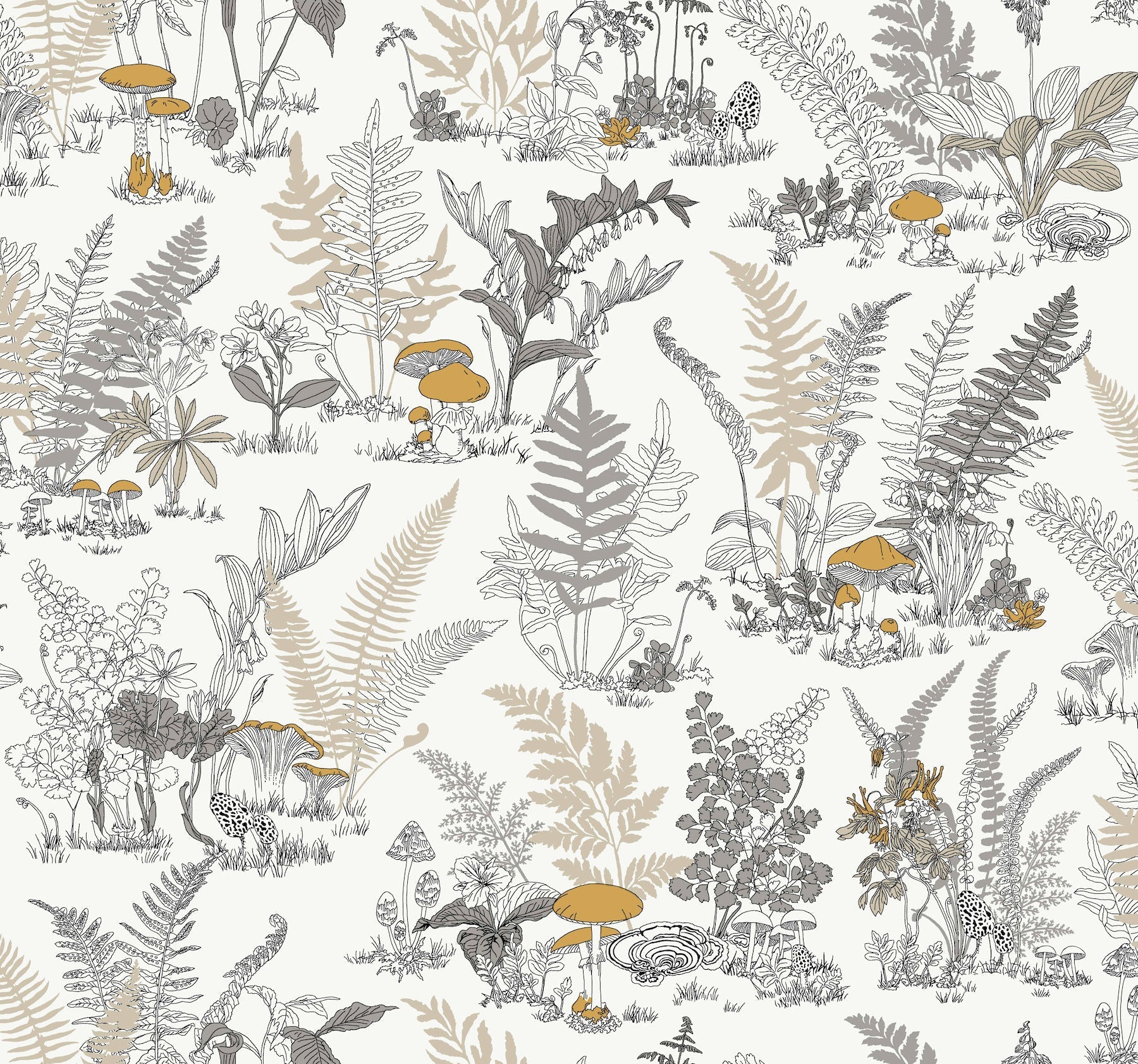 Mushroom Garden Toile Wallpaper - Neutral/Gold - York Wallcoverings - RT7892