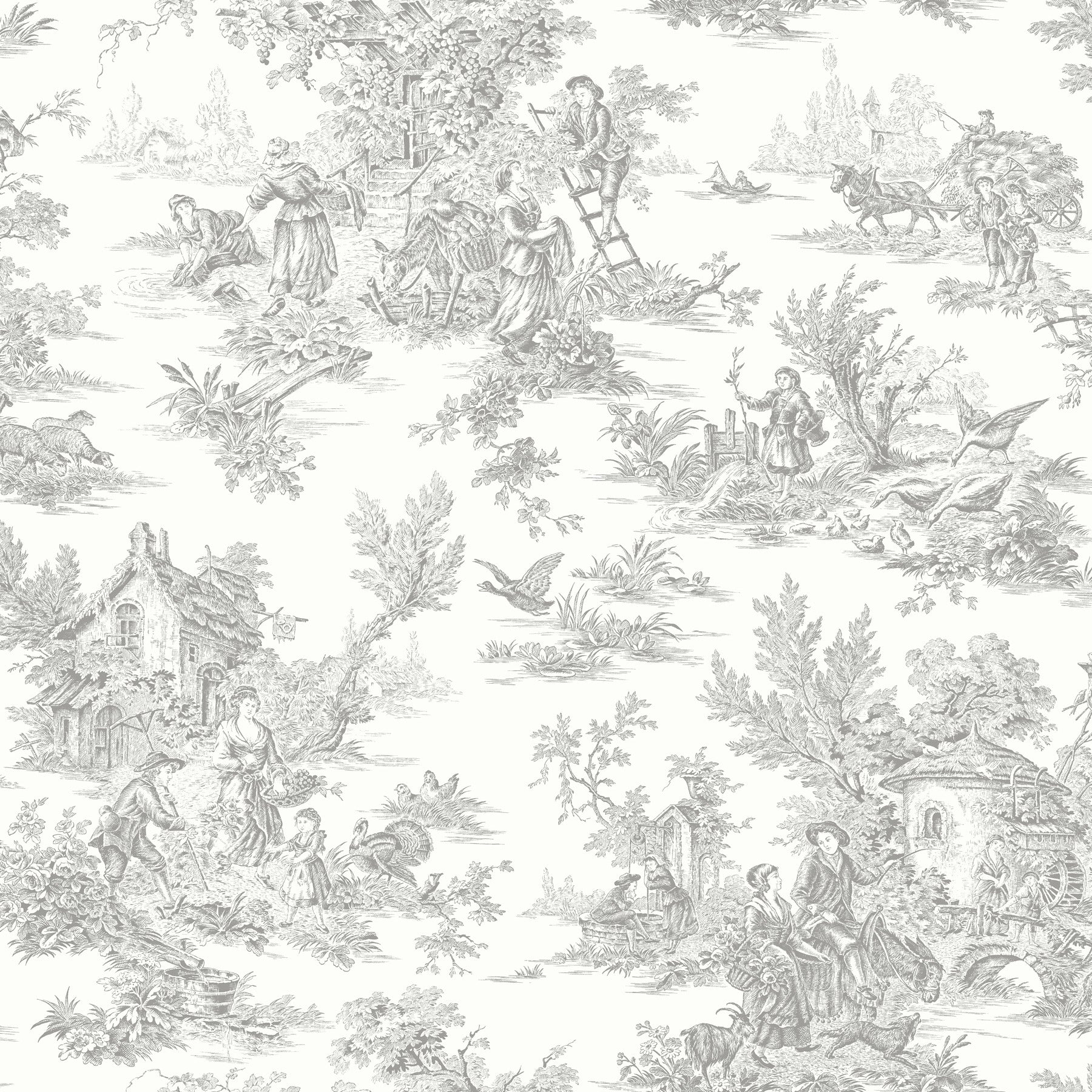 Campagne Toile Wallpaper - Grey - York Wallcoverings - RT7940