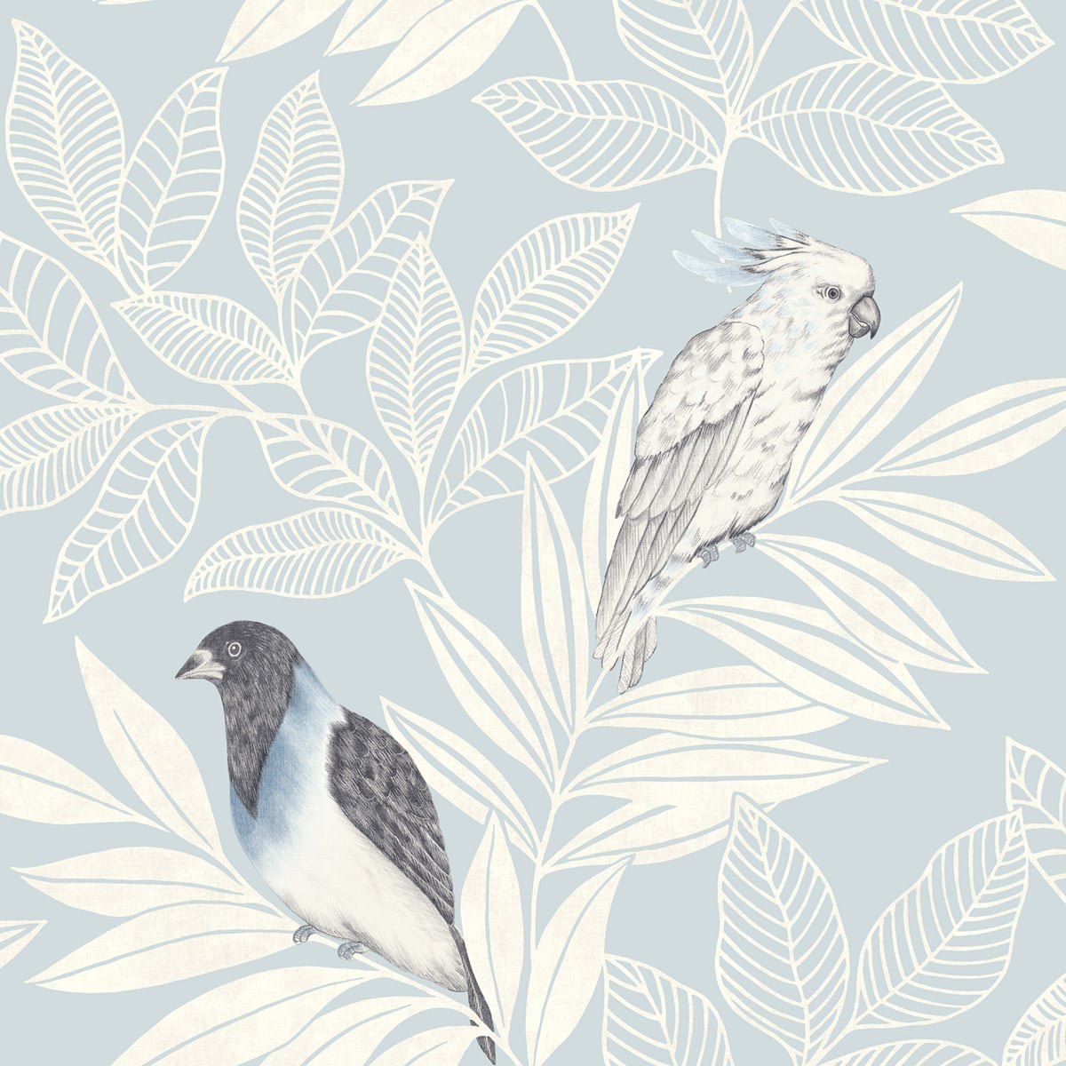 Seabrook Designs RY30102 Boho Rhapsody Paradise Island Birds  Wallpaper Blue Oasis and Ivory