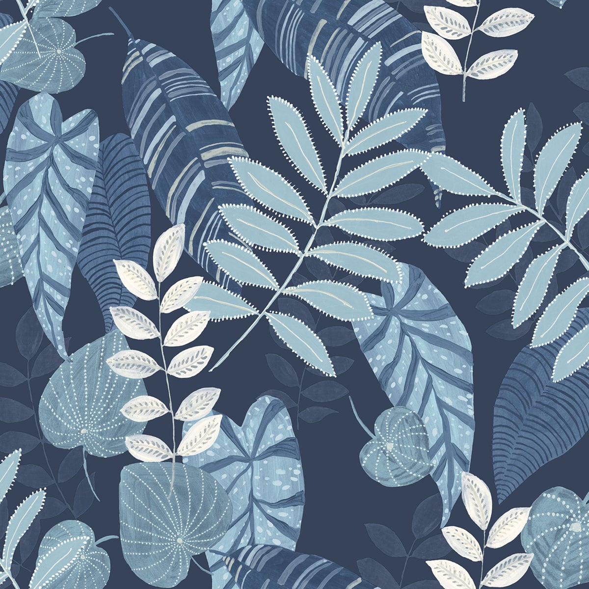 Seabrook Designs RY30902 Boho Rhapsody Tropicana Leaves  Wallpaper Sky Blue and Champlain