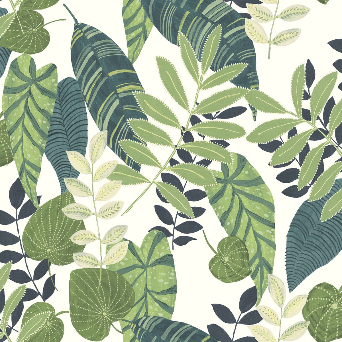 Seabrook Designs RY30904 Boho Rhapsody Tropicana Leaves  Wallpaper Viridian and Dill