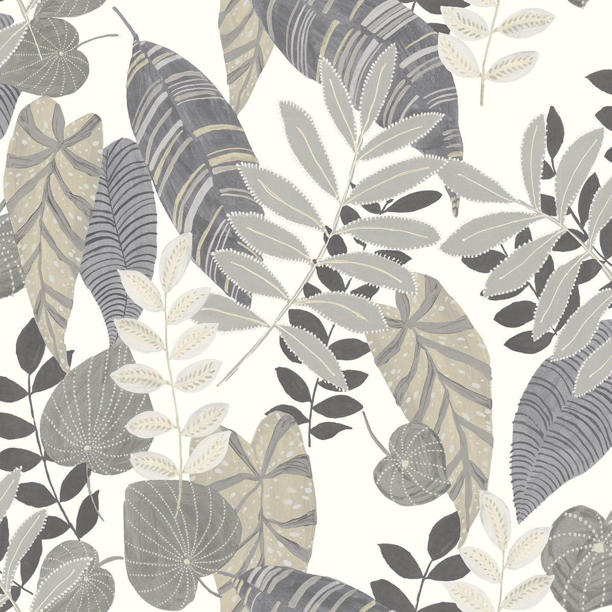 Seabrook Designs RY30908 Boho Rhapsody Tropicana Leaves  Wallpaper Charcoal, Stone, and Daydream Gray