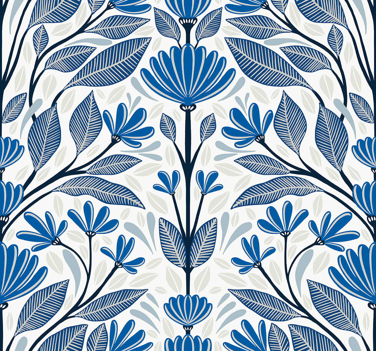 Seabrook Designs SC20602 Summer House Carmela Folk Floral  Wallpaper True Blue