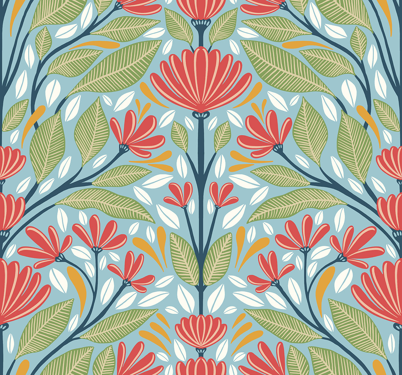 Seabrook Designs SC20604 Summer House Carmela Folk Floral  Wallpaper Summer Garden