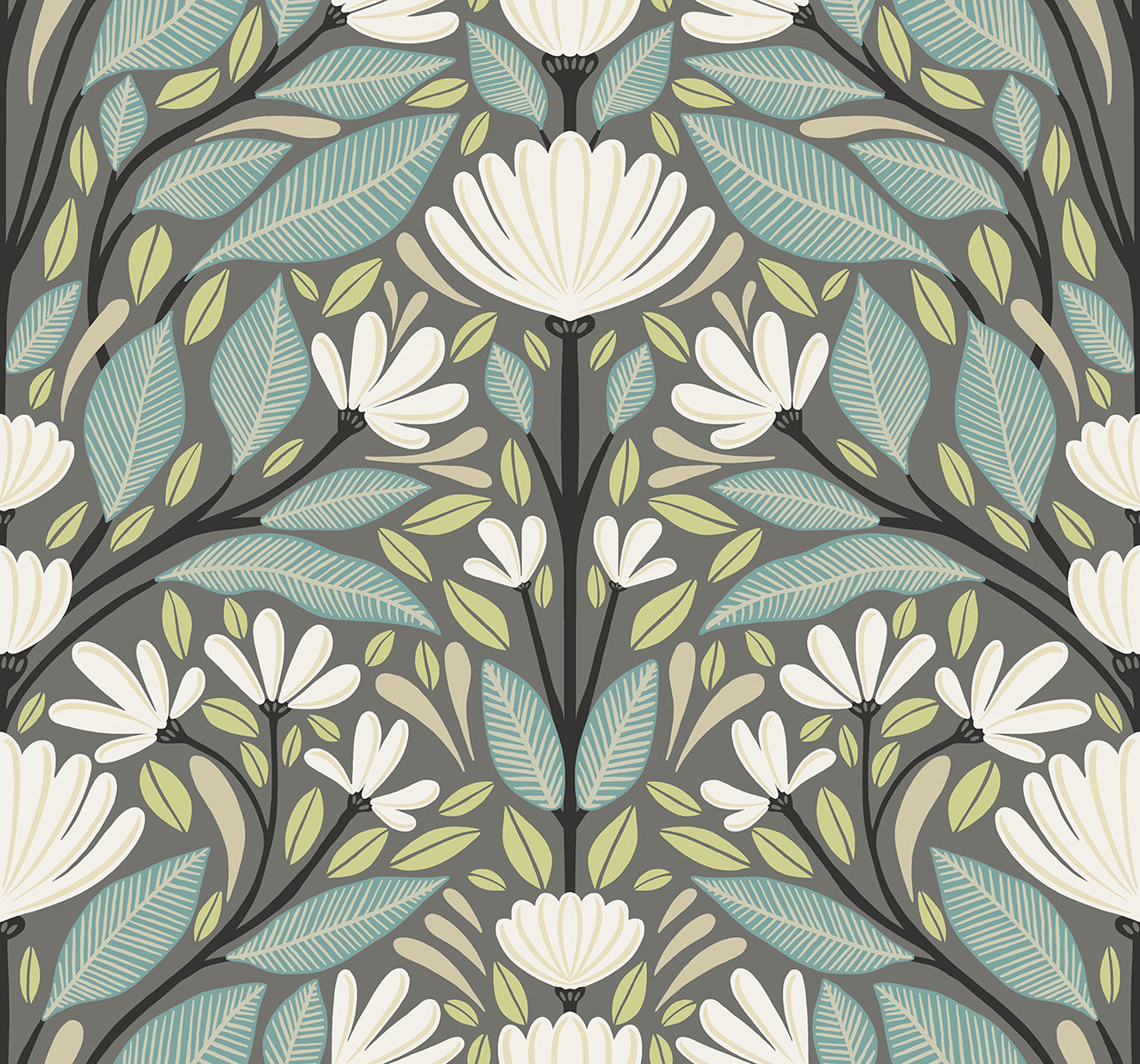 Seabrook Designs SC20608 Summer House Carmela Folk Floral  Wallpaper Spirit Grey