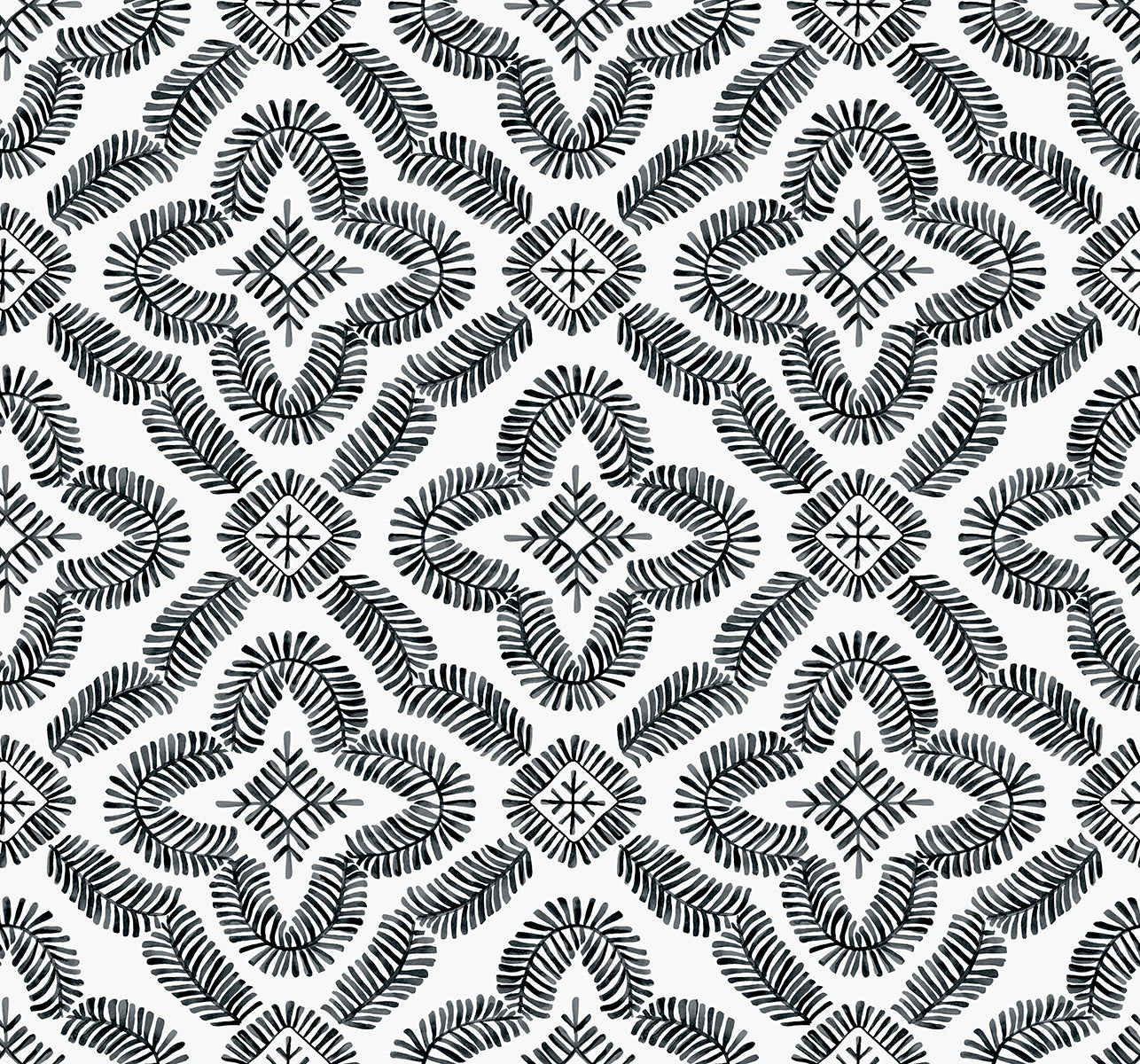 Seabrook Designs SC21300 Summer House Talia Botanical Medallion  Wallpaper Black and White