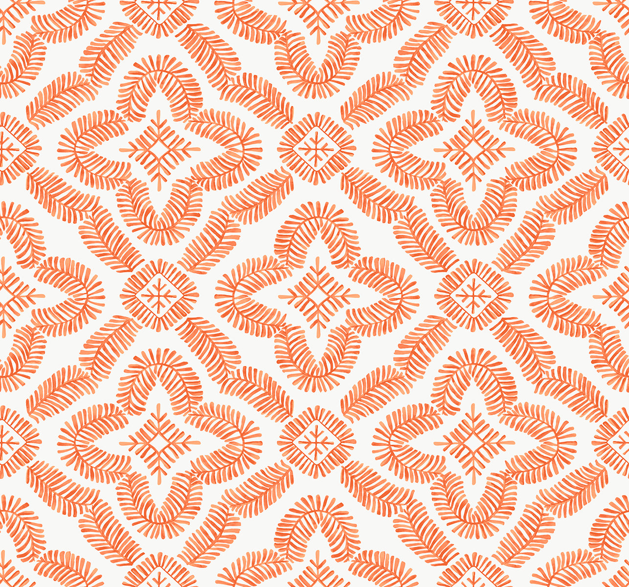 Seabrook Designs SC21301 Summer House Talia Botanical Medallion  Wallpaper Salmon