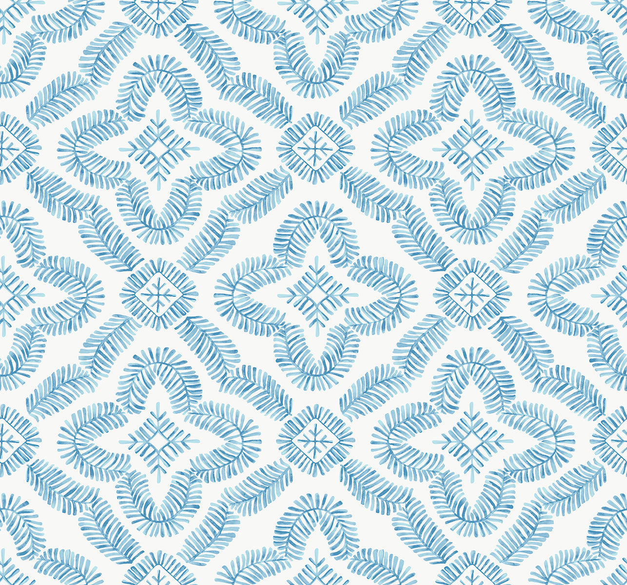 Seabrook Designs SC21302 Summer House Talia Botanical Medallion  Wallpaper Breezy Blue