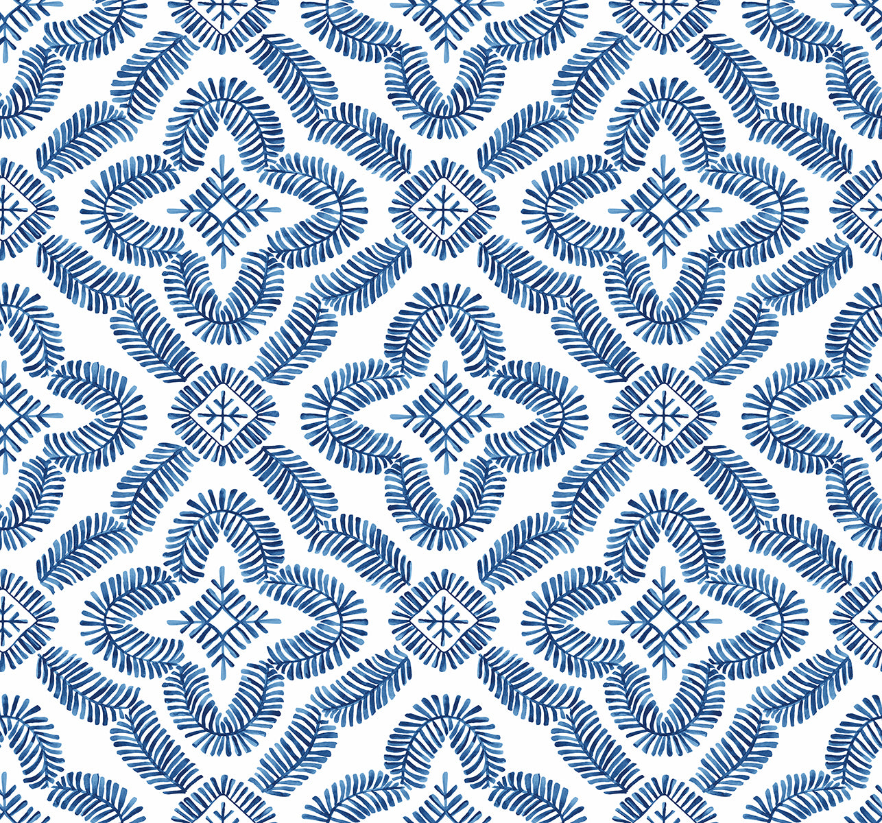 Seabrook Designs SC21312 Summer House Talia Botanical Medallion  Wallpaper Cottage Blue