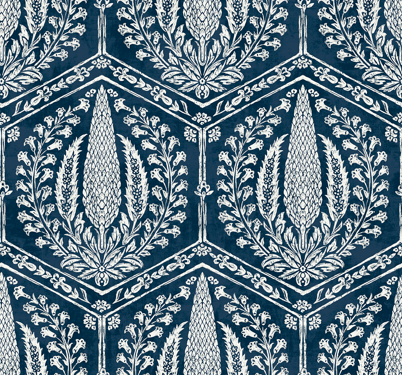 Seabrook Designs SC21412 Summer House Cyrus Harvest  Wallpaper Rich Navy