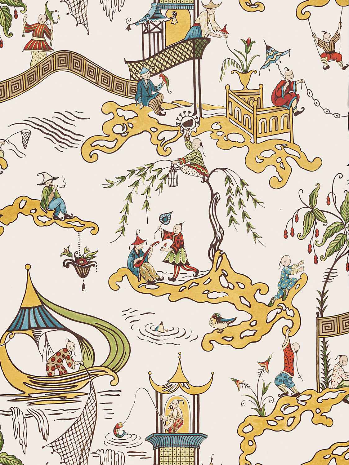 Ping - Wallcovering - Cream Multi - Scalamandre Wallpaper