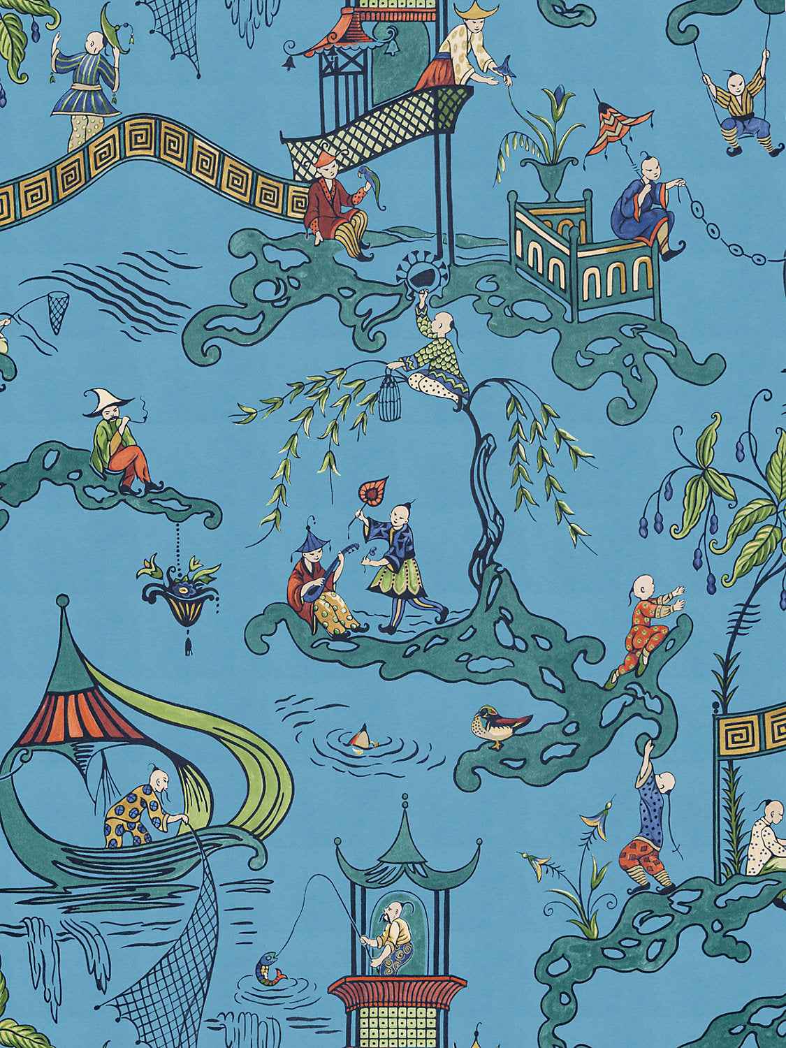 Ping - Wallcovering - Cobalt Viridian by Scalamandre Wallpaper