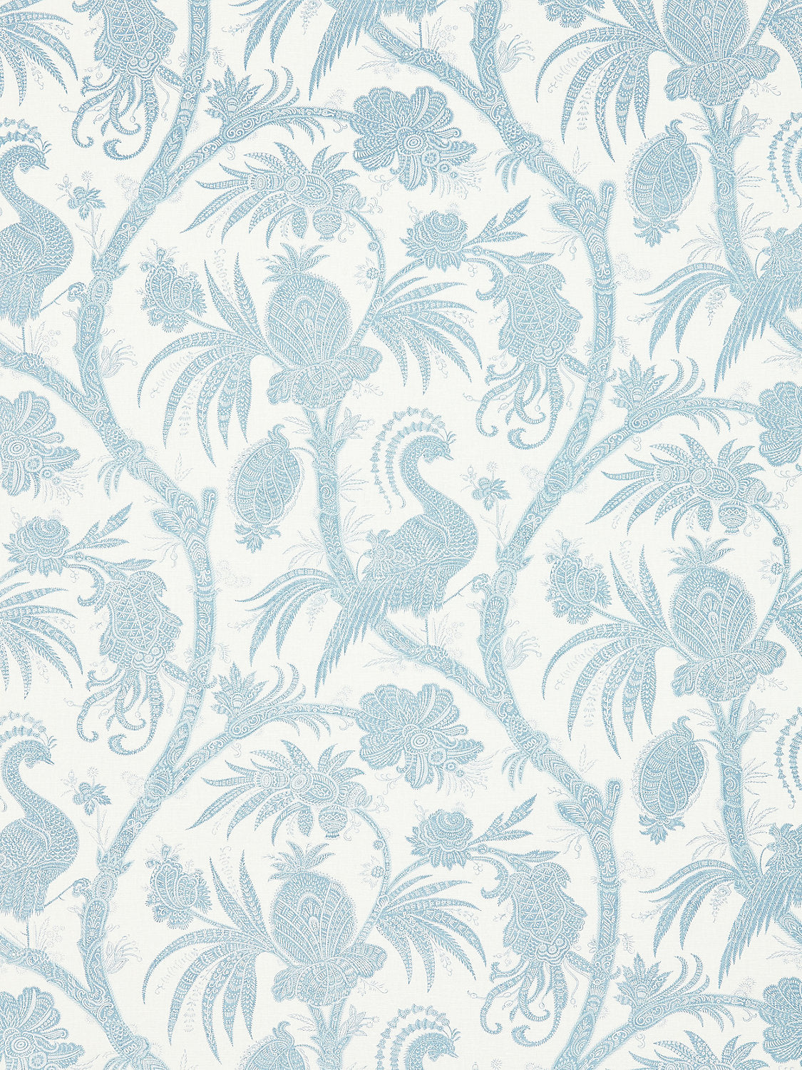 Balinese Peacock Linen Print - Sky - Scalamandre Fabric
