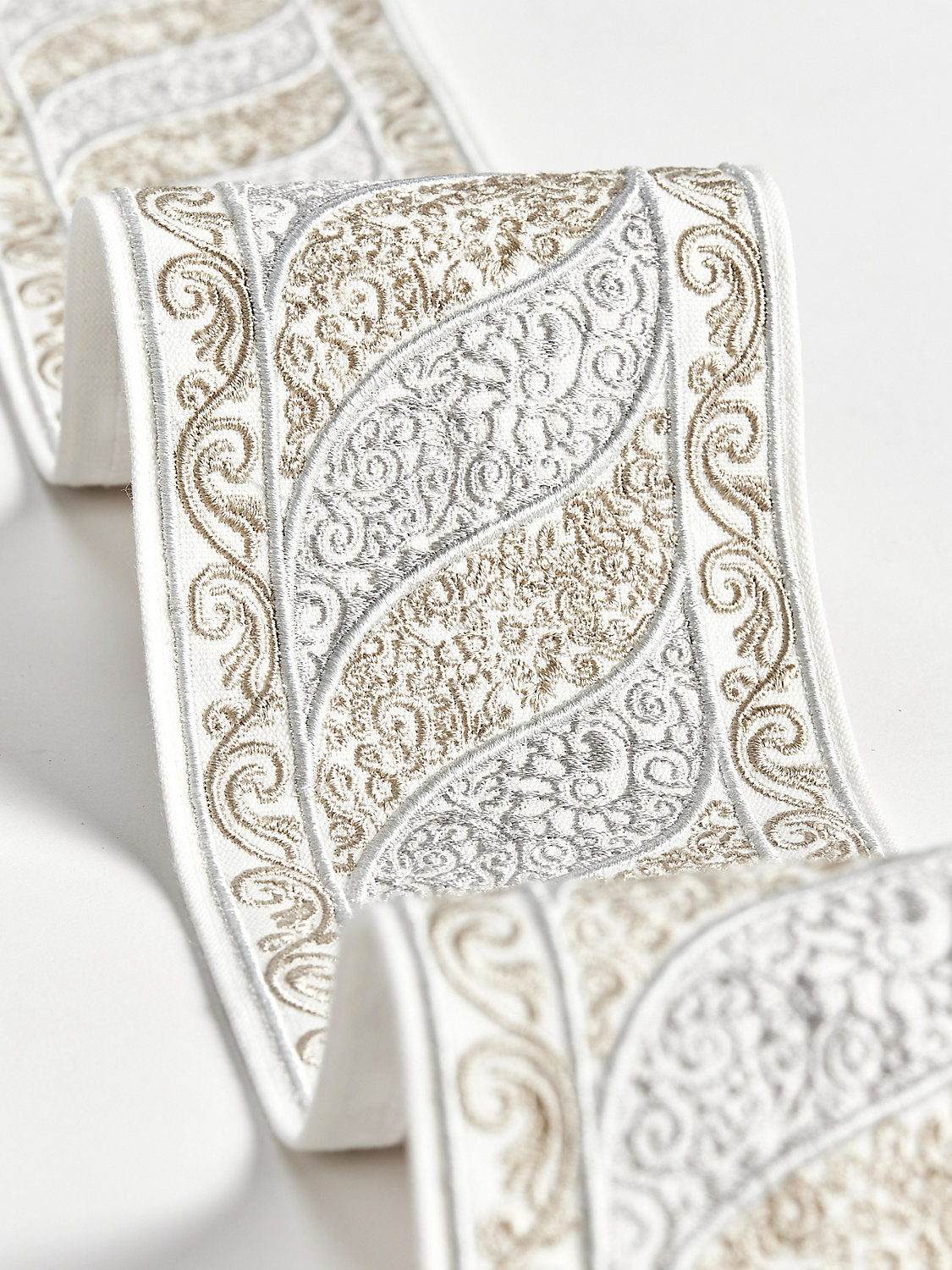 Paisley Embroidered Tape - Silver Sand - Scalamandre Trim