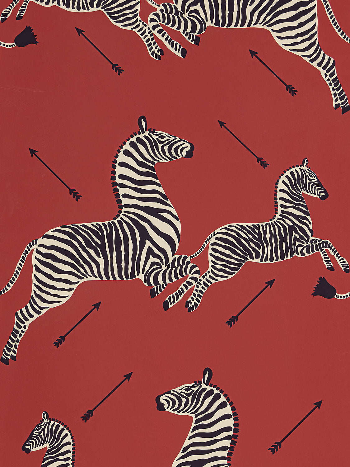 Zebras - Wallpaper - Trimmed - Masai Red - Scalamandre Wallpaper