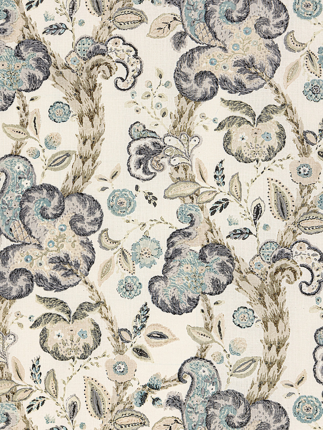 Cumbria Hand Block Print - Smoke On Ivory - Scalamandre Fabric