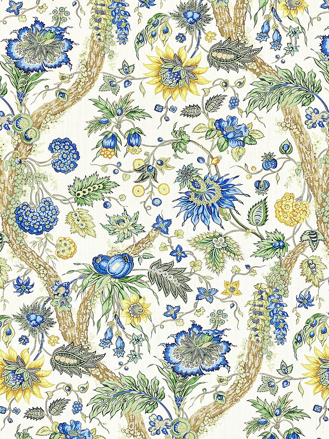 Fleurs Tropicales - Blue And Gold - Scalamandre Fabric