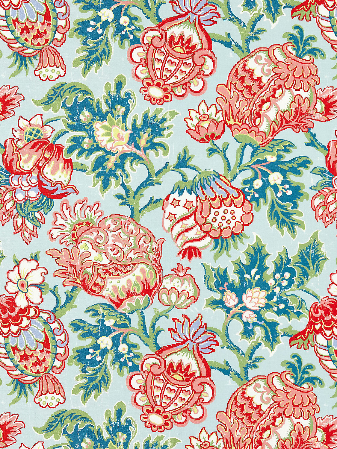 Canterbury Linen Print - Aquamarine - Scalamandre Fabric