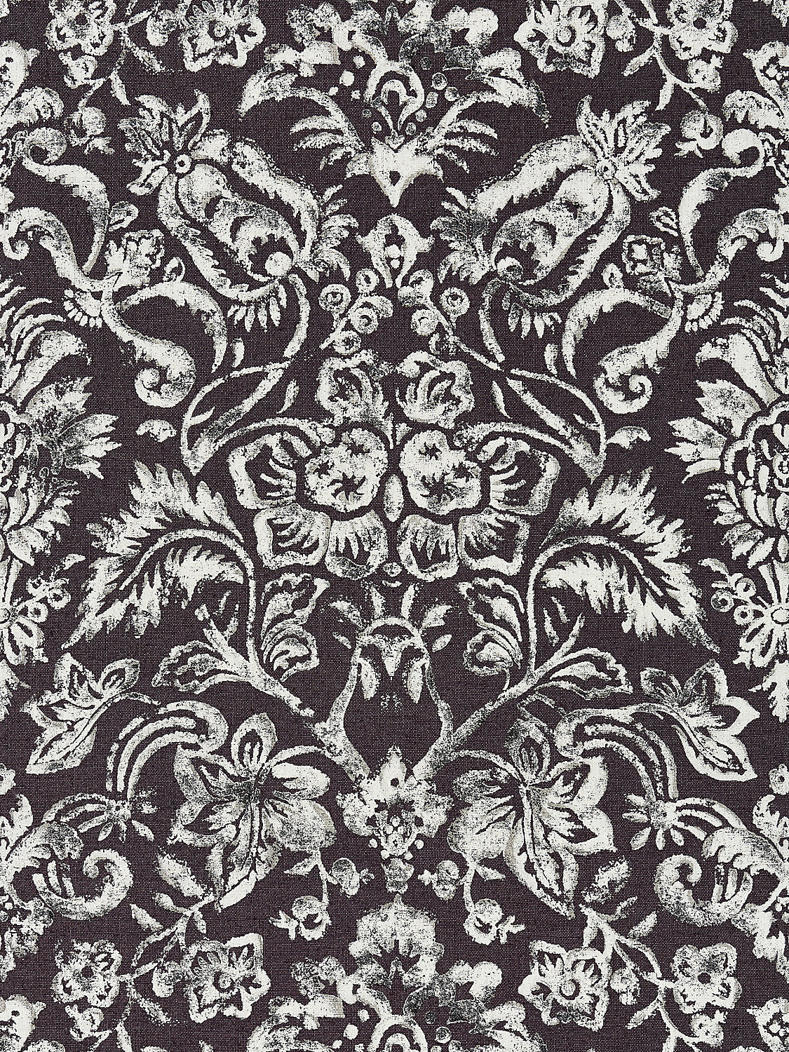 Mansfield Damask Print - Graphite & Silver - Scalamandre Fabric