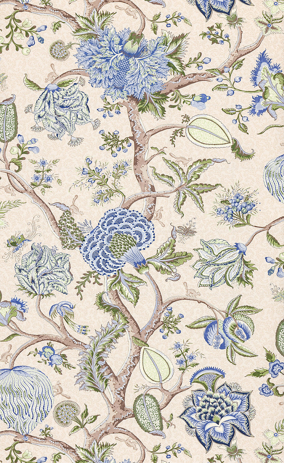 Pondicherry Wallcovering - Blue Green On Cream Fern - Scalamandre Wallpaper