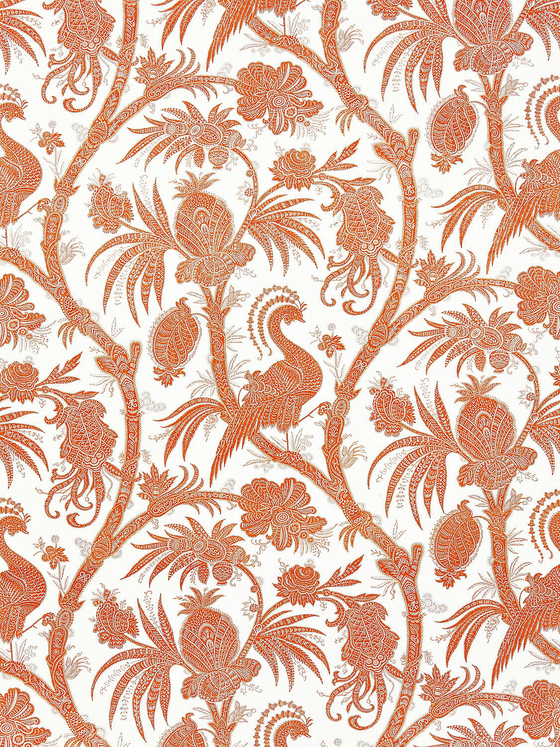 Balinese Peacock Linen Print - Mandarin - Scalamandre Fabric