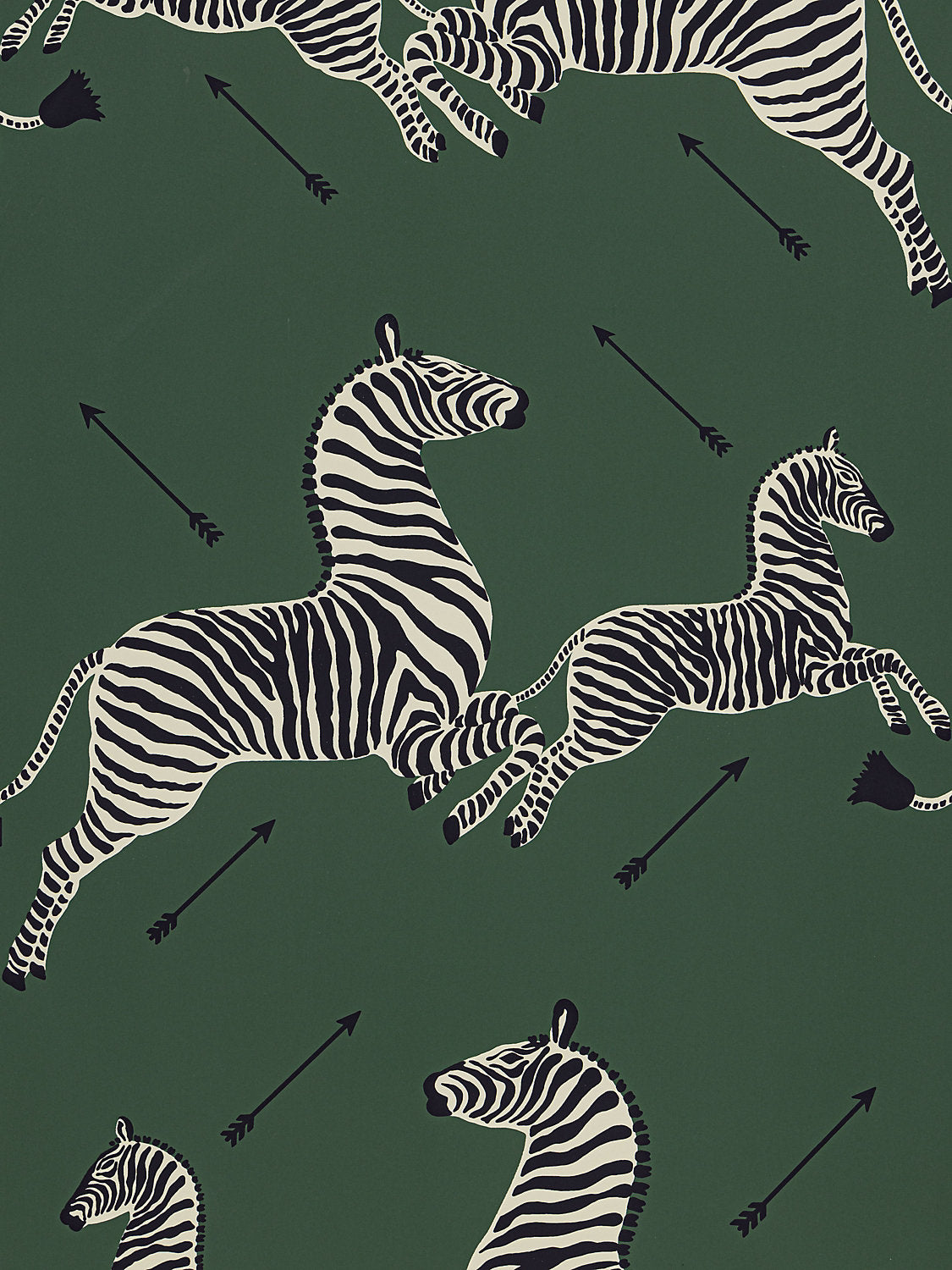 Zebras | Vinyl - Serengeti Green - Scalamandre Wallpaper