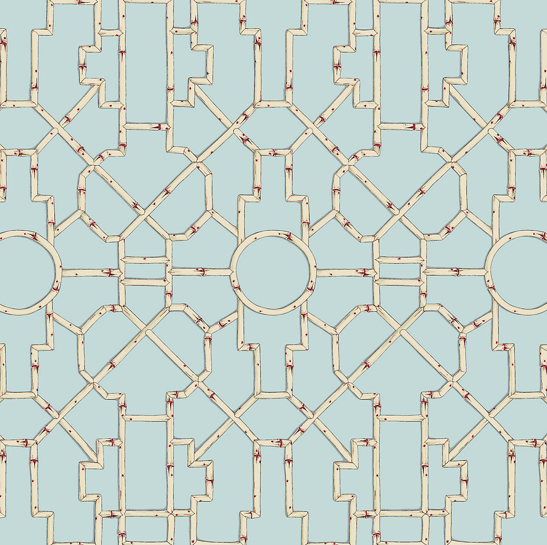 Baldwin Bamboo - Cream & Red On Aqua