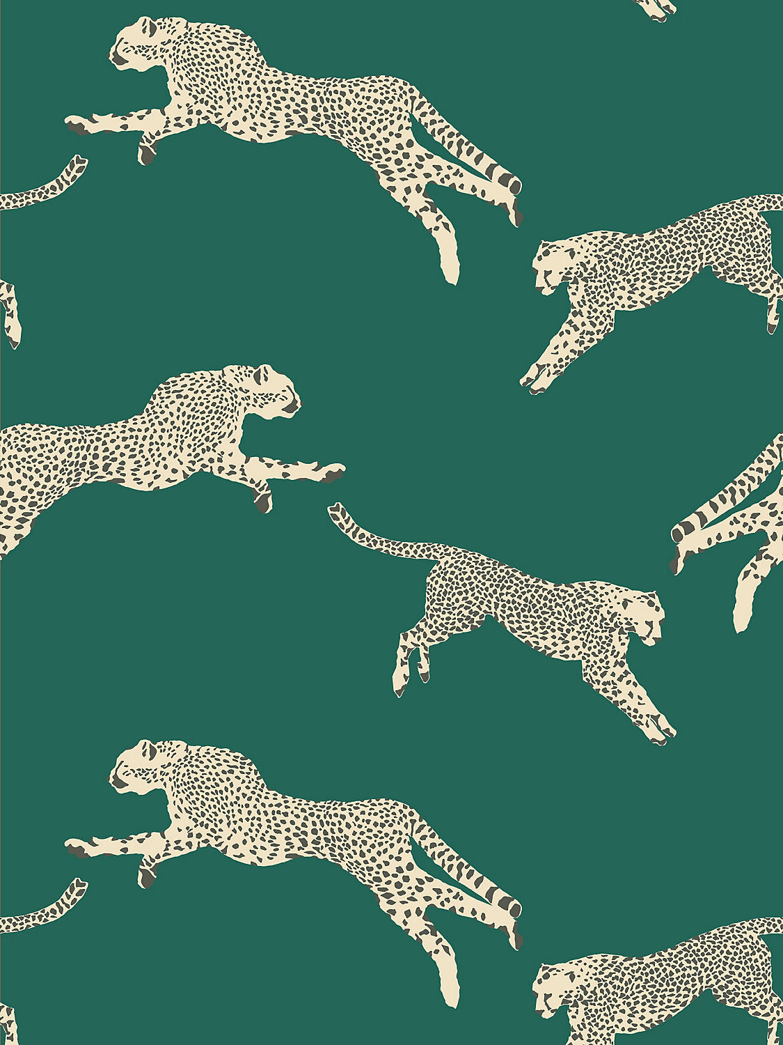 Leaping Cheetah - Evergreen - Scalamandre Wallpaper