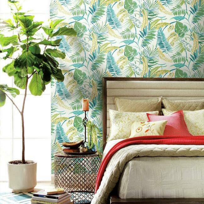 tropical-toss-wallpaper-aqua-yellow-york-wallcoverings-tc2626