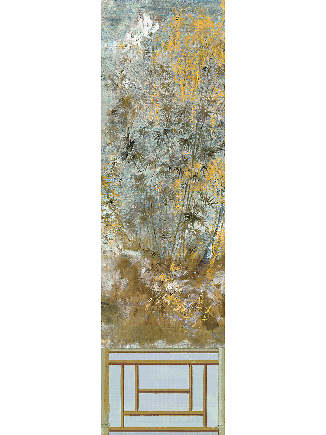 Crested Crane Mural | Panel 1 - Wheat Blue