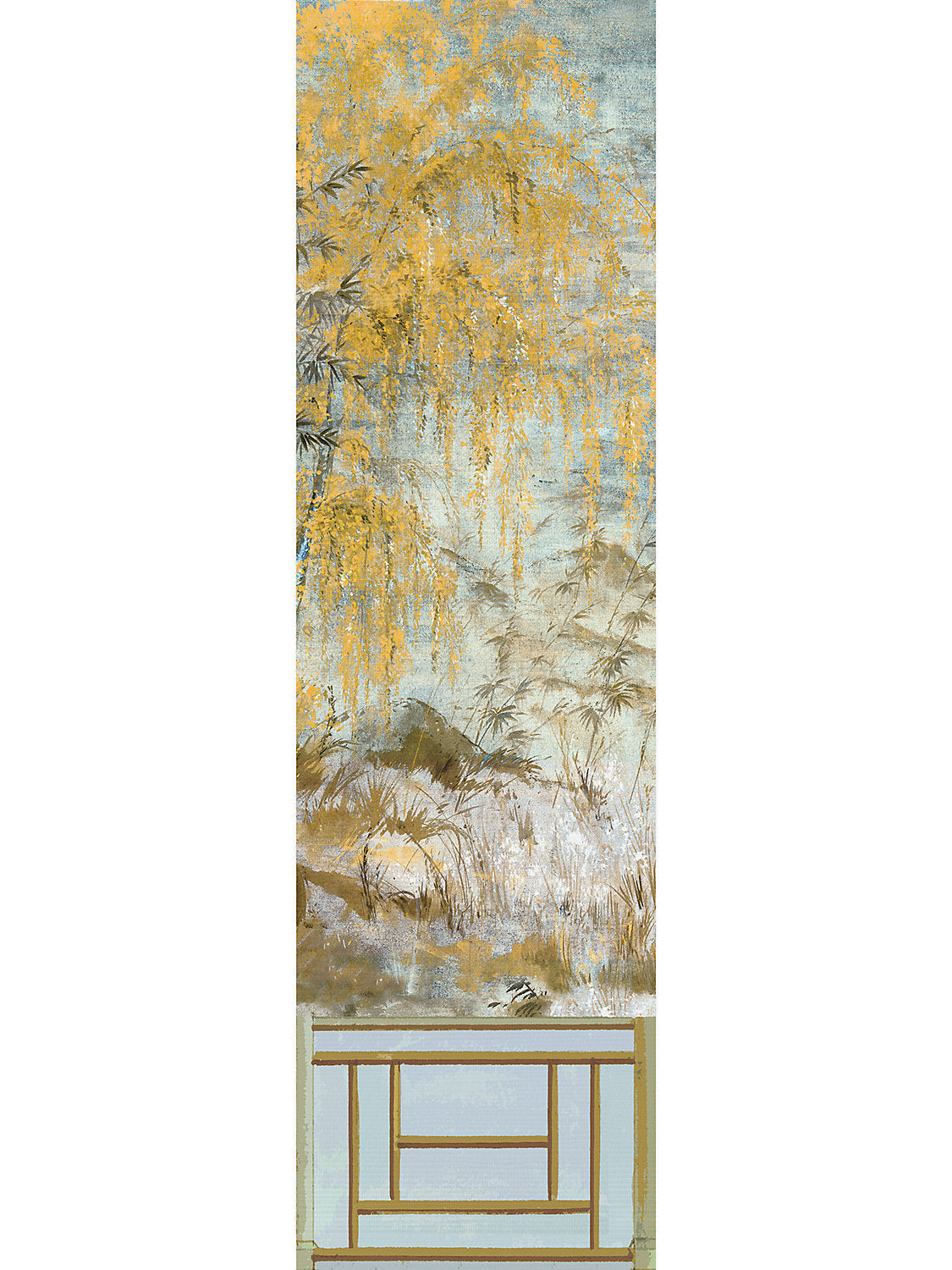 Crested Crane Mural | Panel 2 - Wheat Blue - Scalamandre Wallpaper