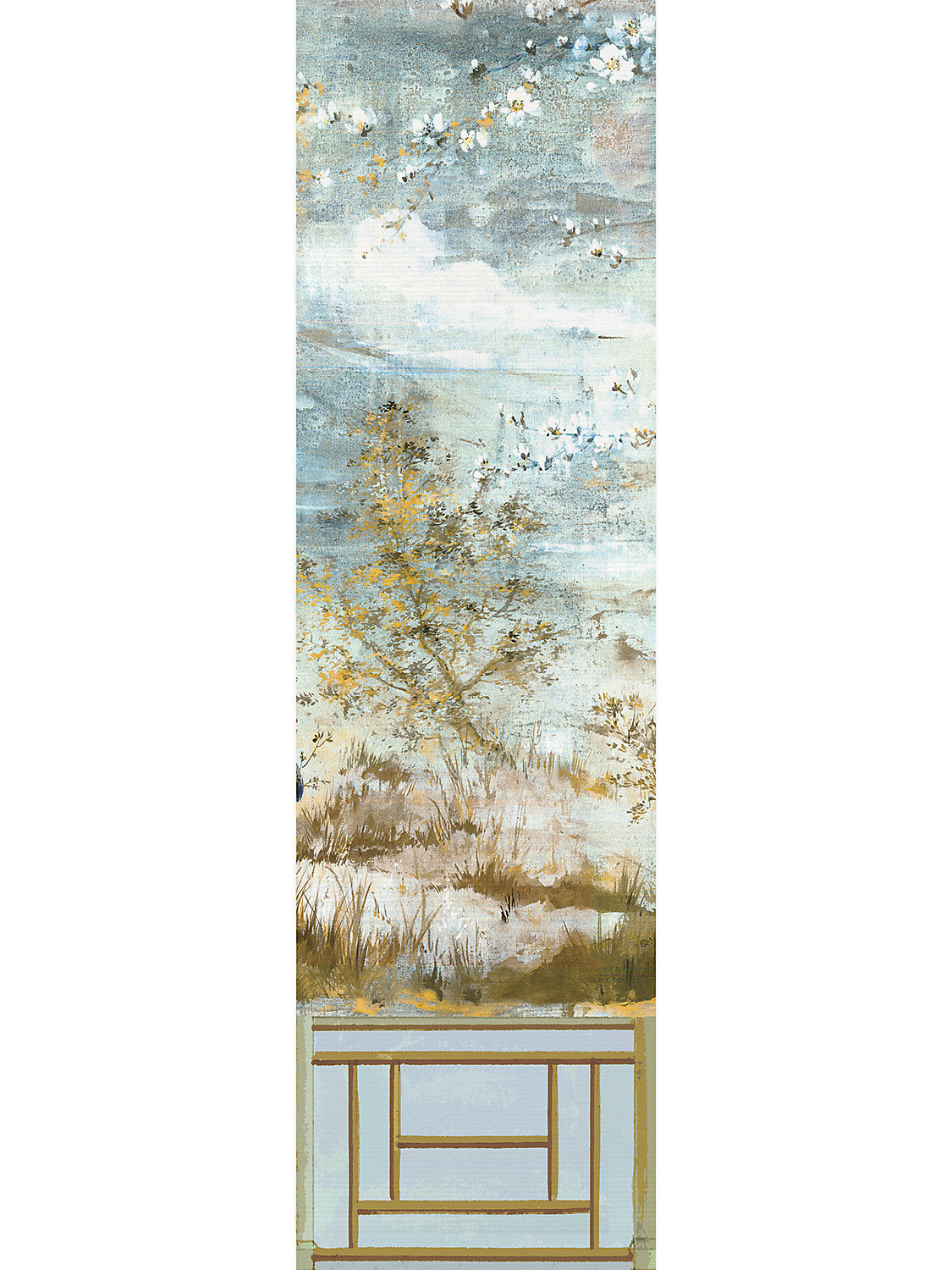 Crested Crane Mural | Panel 4 - Wheat Blue - Scalamandre Wallpaper
