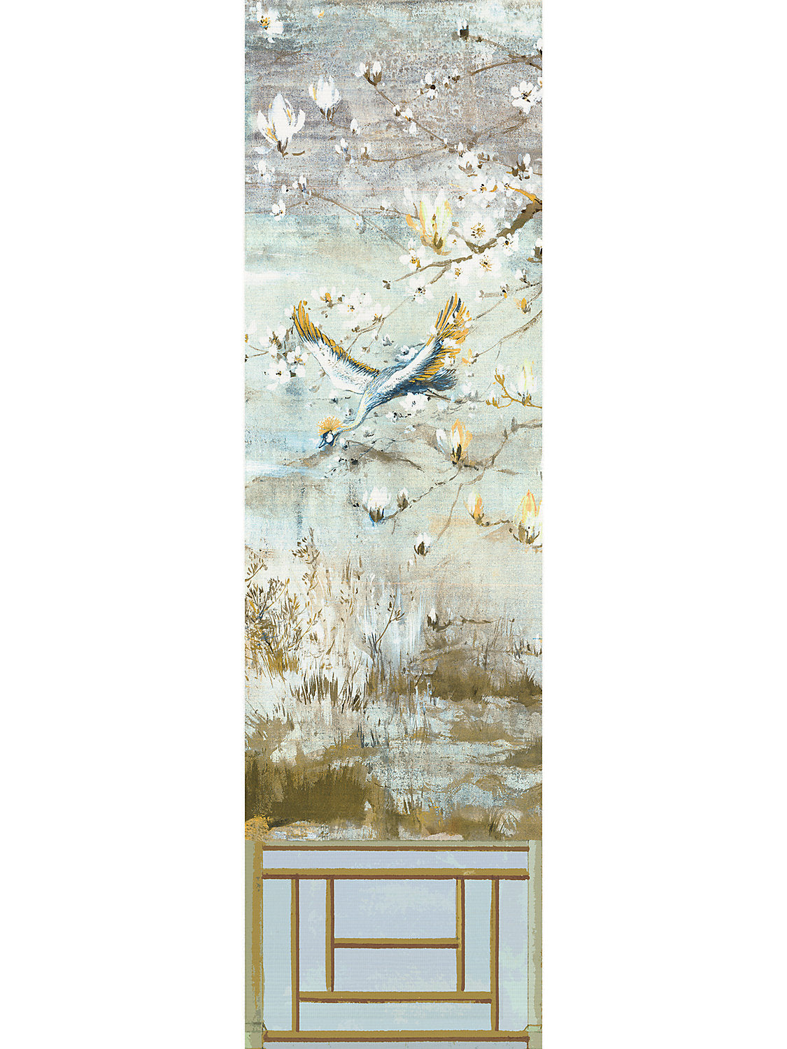Crested Crane Mural | Panel 5 - Wheat Blue - Scalamandre Wallpaper