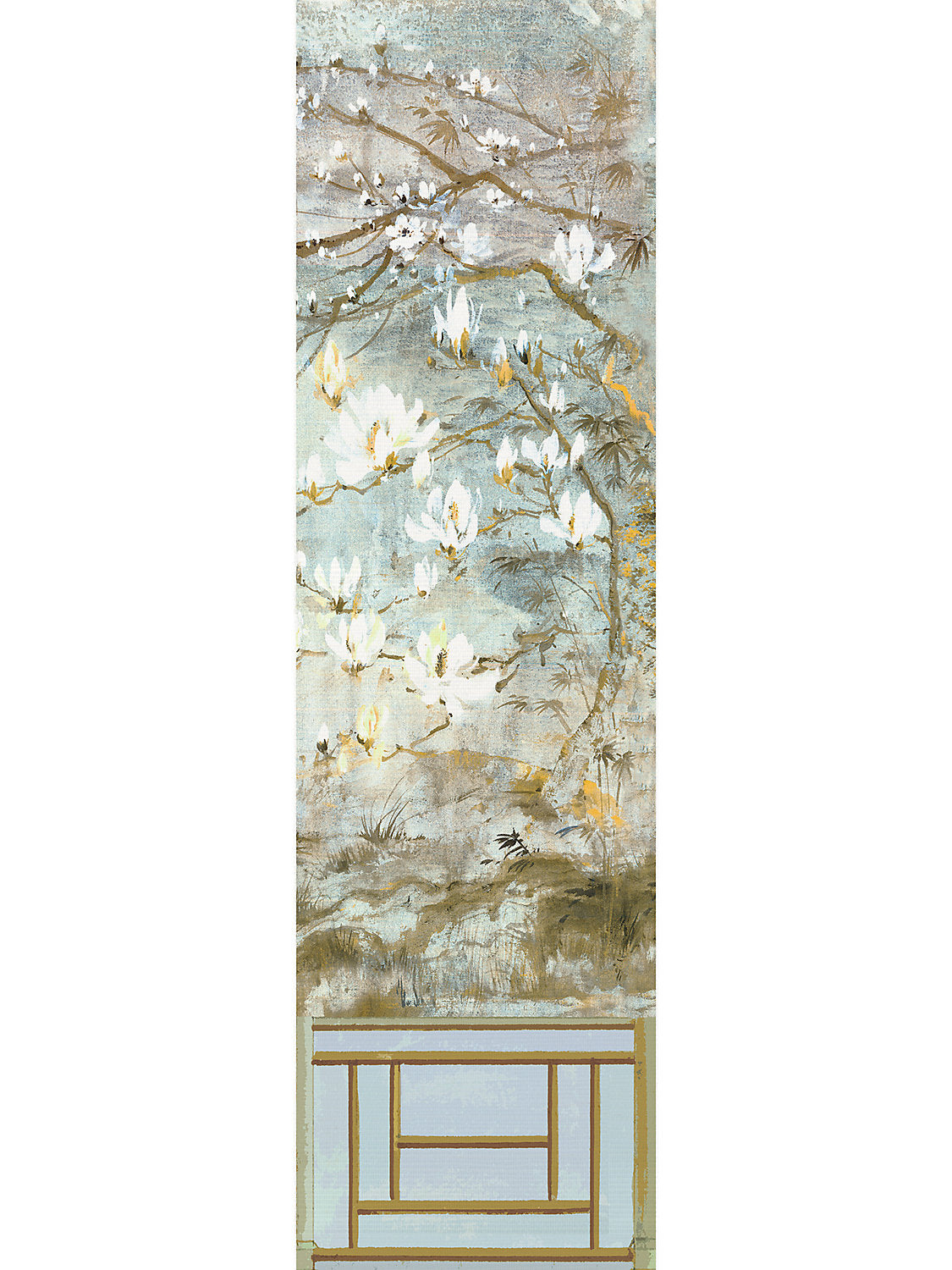 Crested Crane Mural | Panel 6 - Wheat Blue - Scalamandre Wallpaper