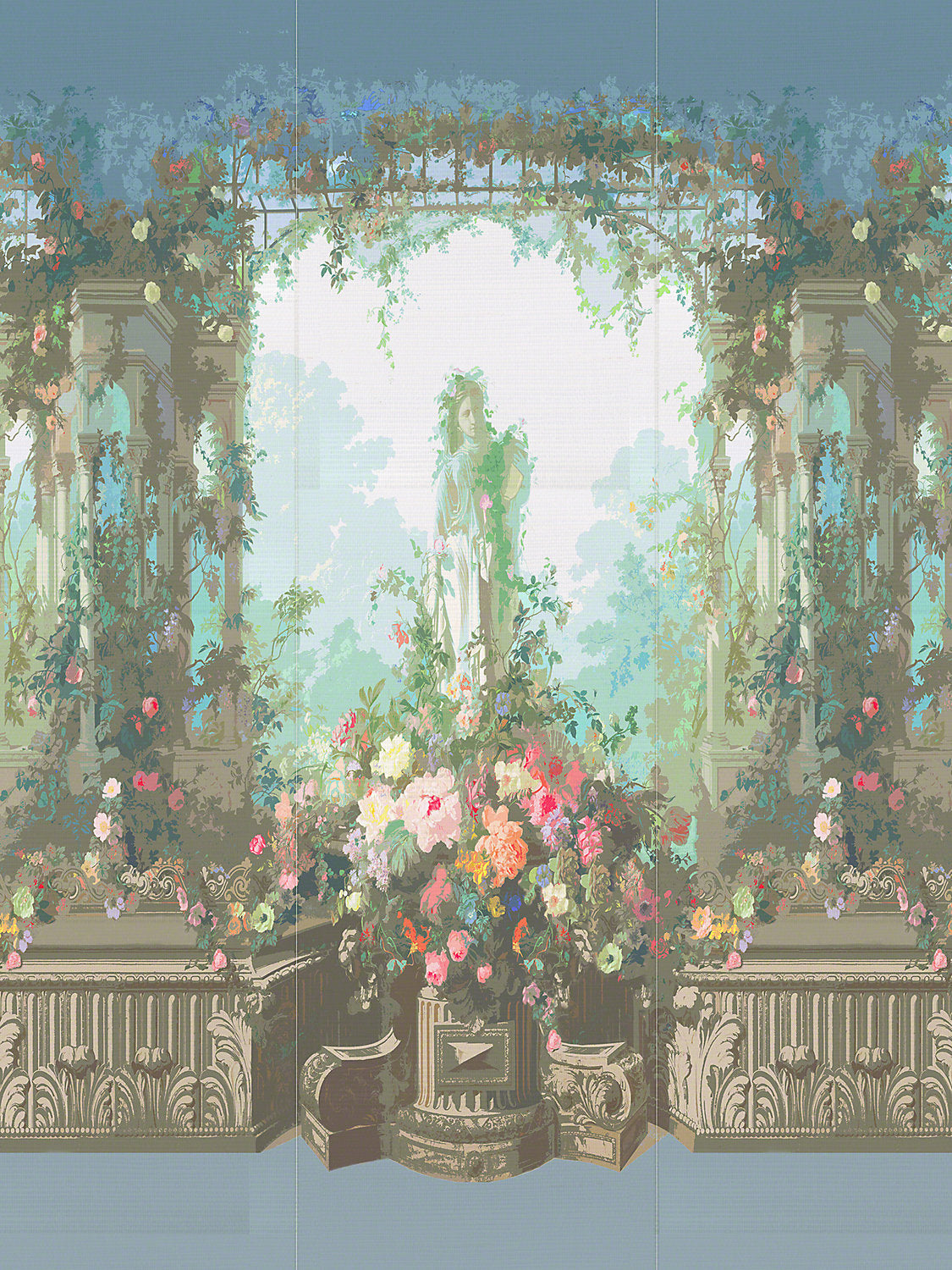 Jardin Defosse Dyptich - Chantilly - Statue Panel - Scalamandre Wallpaper