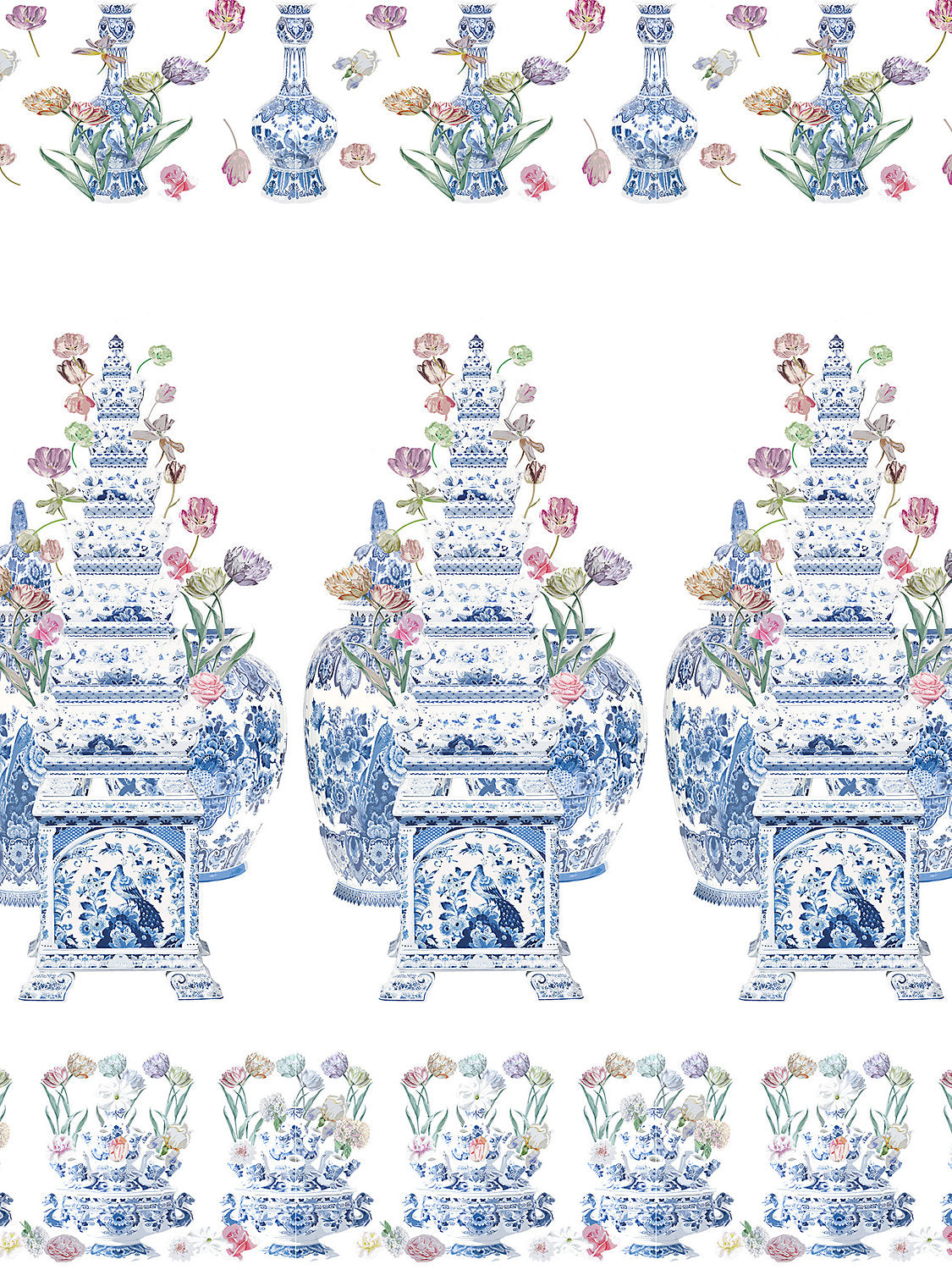 Tulipiere Flowers | Panel - White - Scalamandre Wallpaper