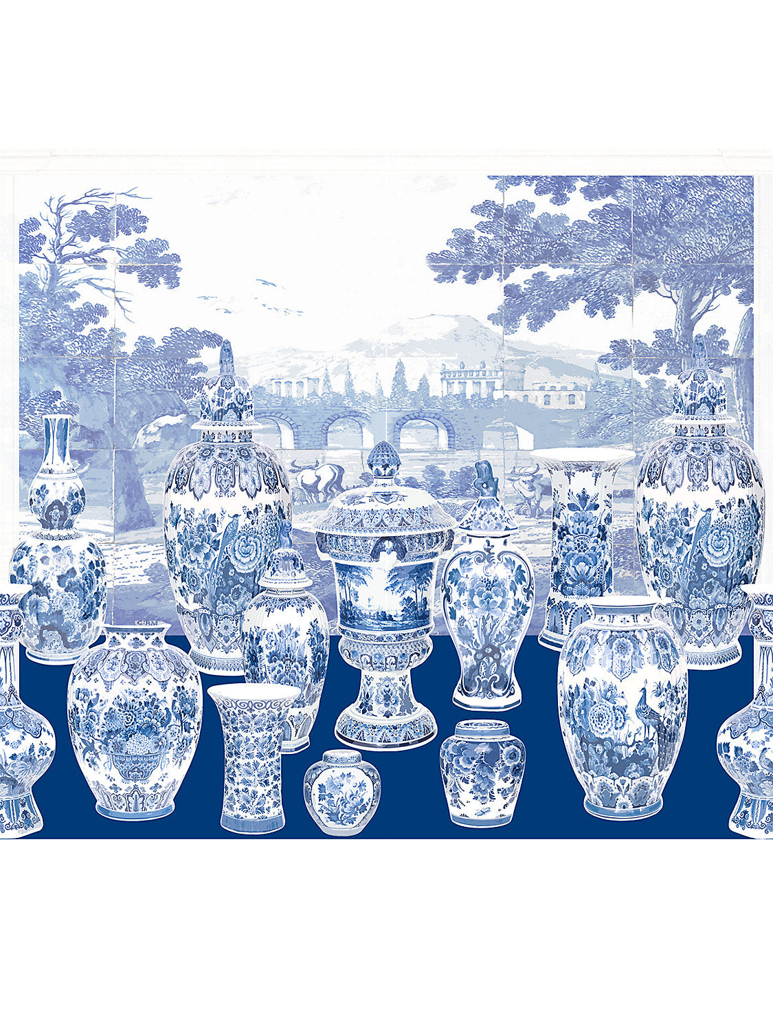 Garniture Scenic - Blue - Right Panel - Scalamandre Wallpaper