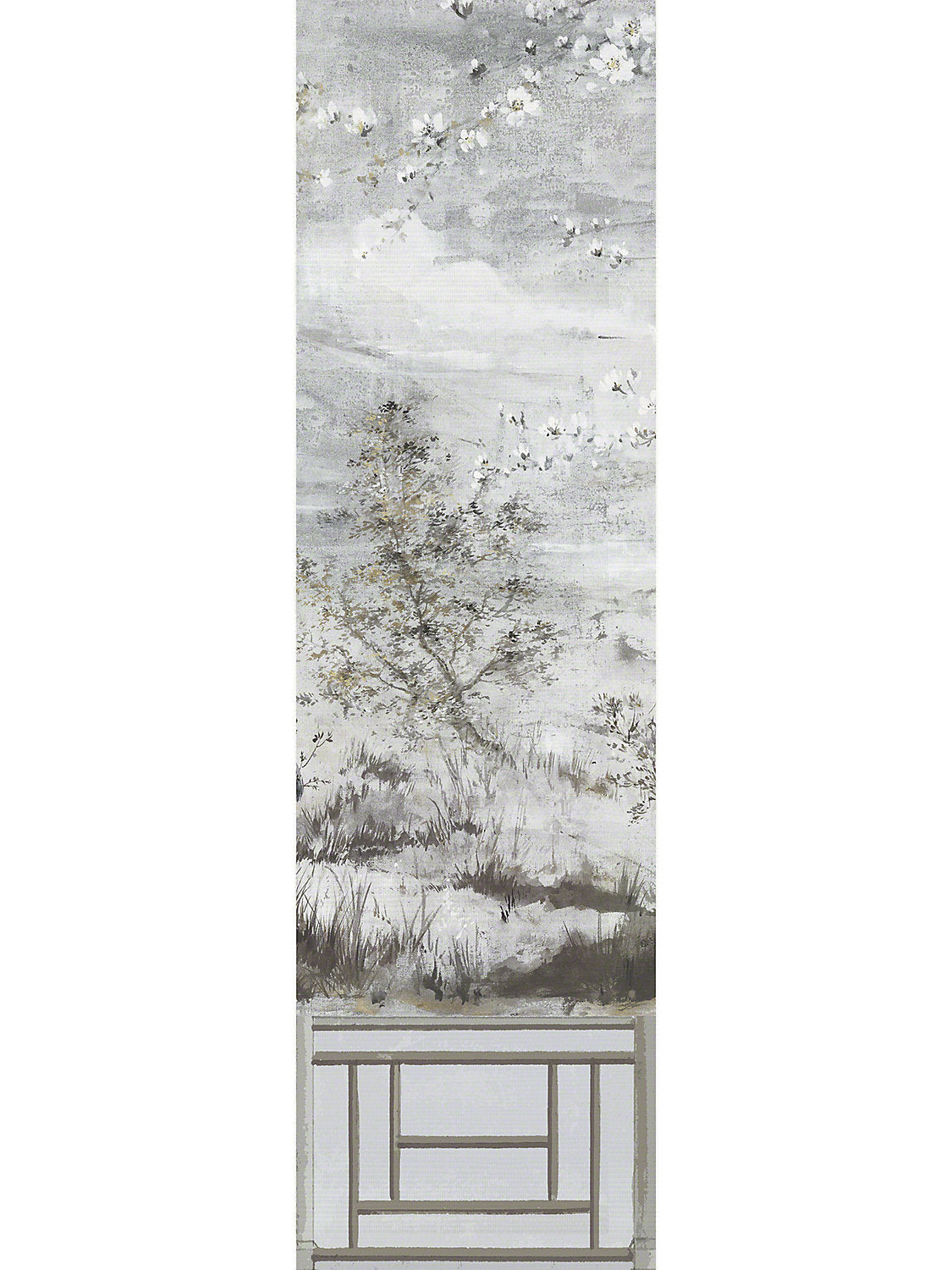 Crested Crane Mural | Panel 4 - Silver Gold - Scalamandre Wallpaper