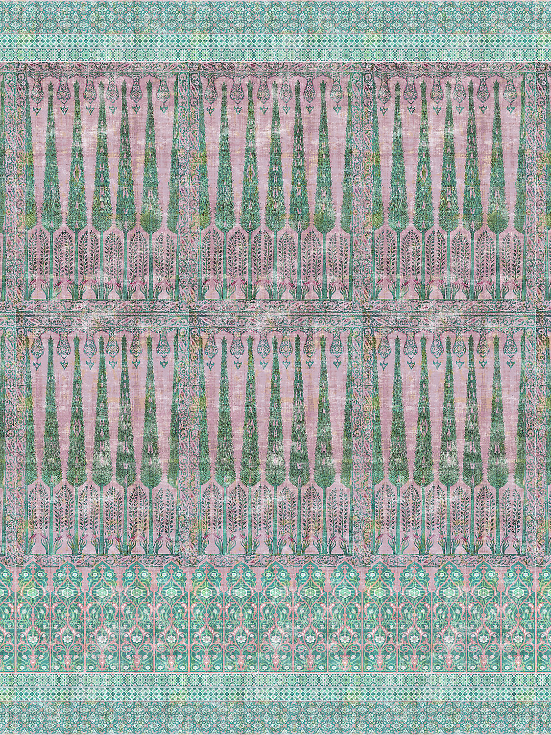 Topkapi Garden | Panel - Green Pink - Scalamandre Wallpaper
