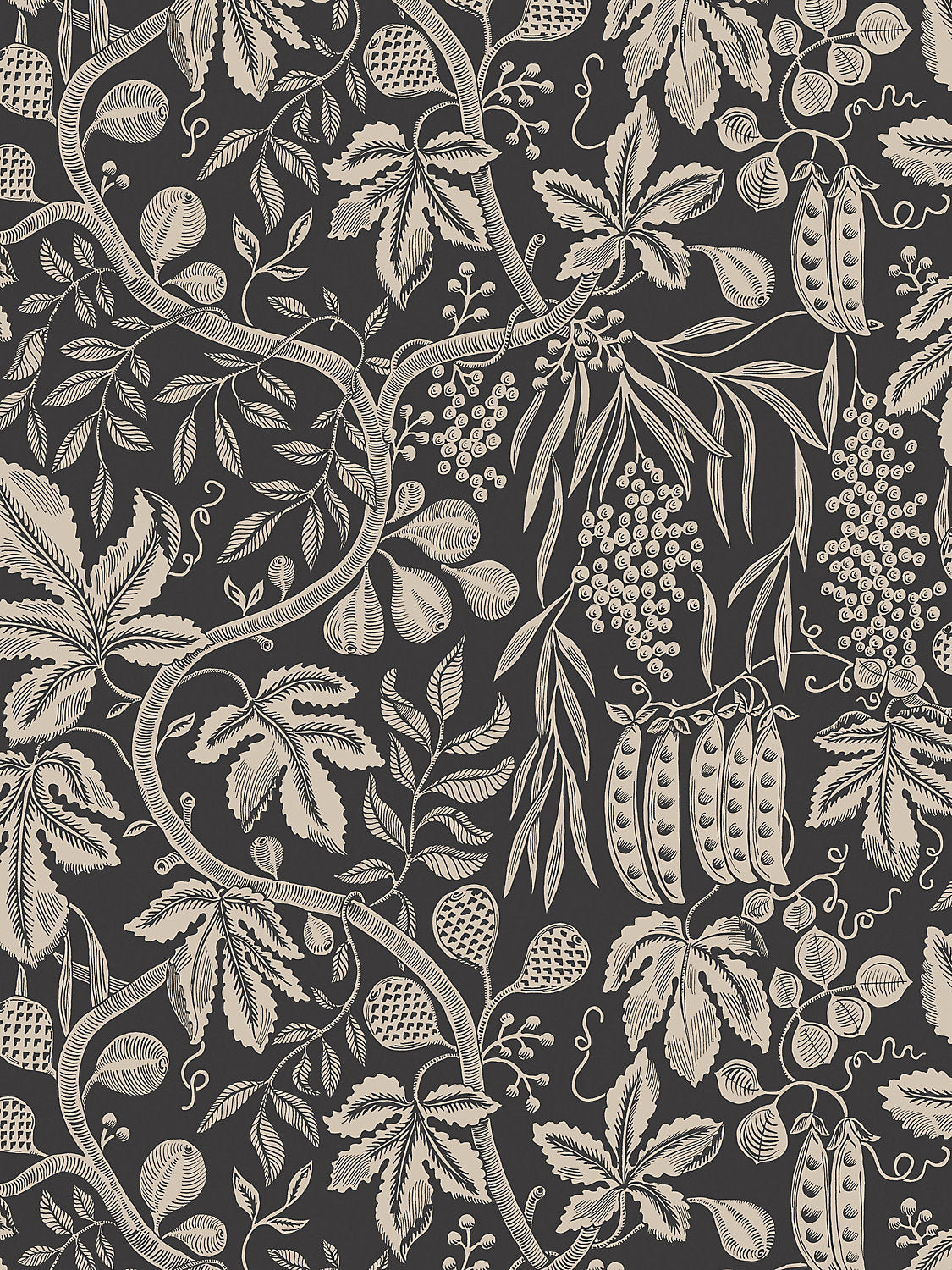 Fig Garden - Charcoal - Scalamandre Wallpaper