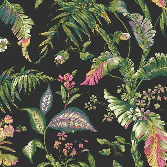 Fiji Garden Wallpaper - Black/Brights - York Wallcoverings - AT7093